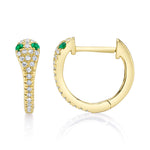 0.11CT DIAMOND & 0.07CT EMERALD 14K Y/G SNAKE HUGGIE EARRING