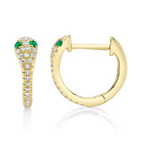 0.11CT DIAMOND & 0.07CT EMERALD 14K Y/G SNAKE HUGGIE EARRING