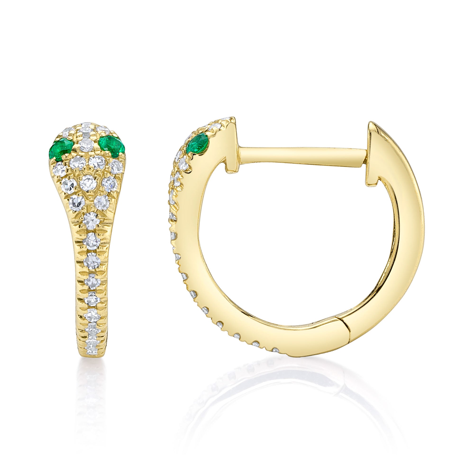 0.11CT DIAMOND & 0.07CT EMERALD 14K Y/G SNAKE HUGGIE EARRING