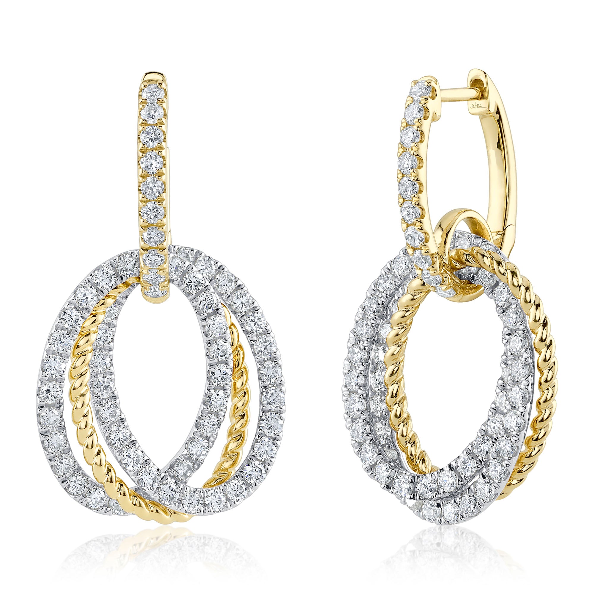 2.33CT 14K2T Y/W DIAMOND OVAL EARRING