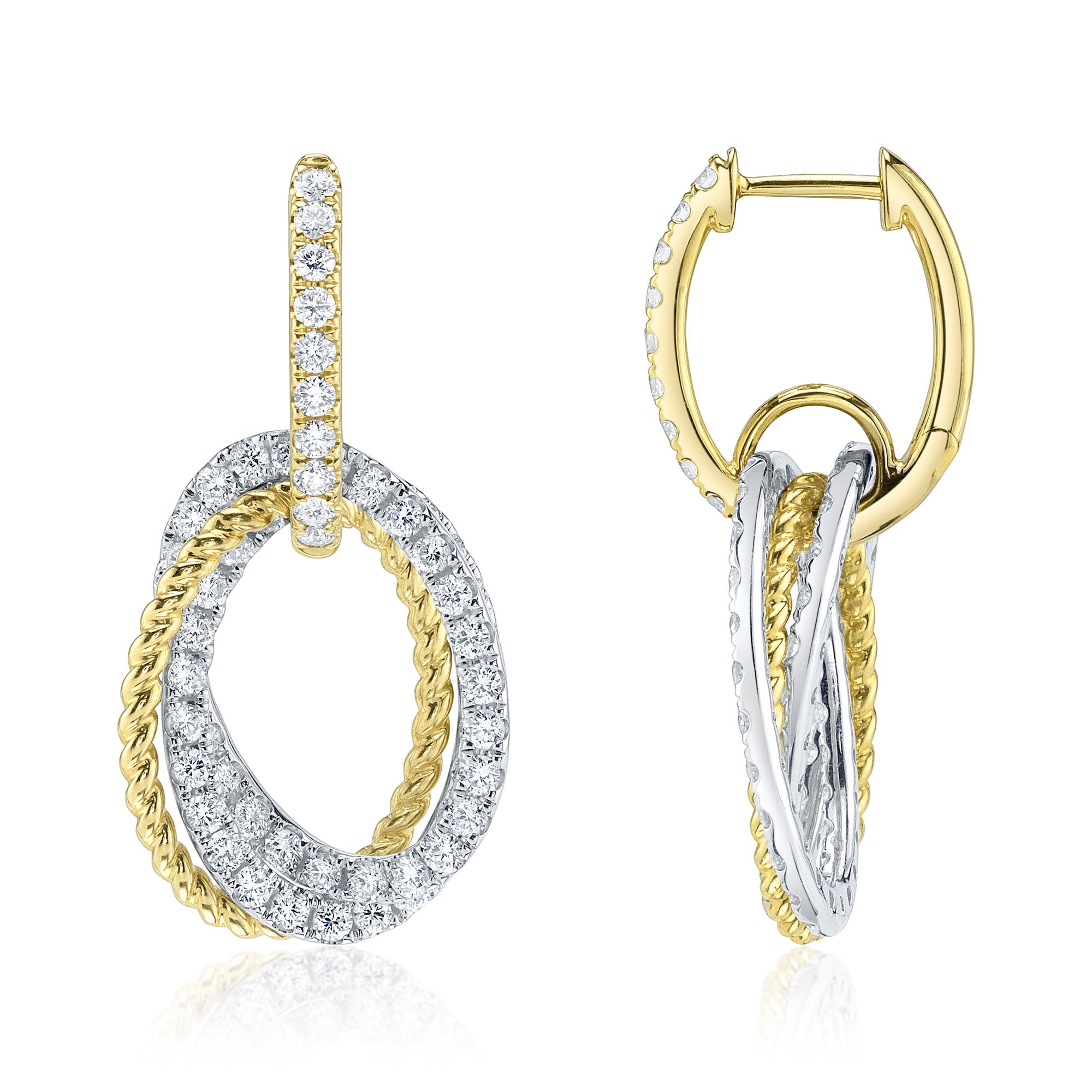 2.33CT 14K2T Y/W DIAMOND OVAL EARRING