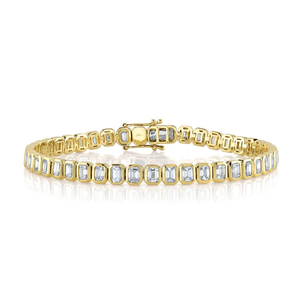 6.62CT 14K Y/G DIAMOND EMERALD BEZEL TENNIS BRACELET