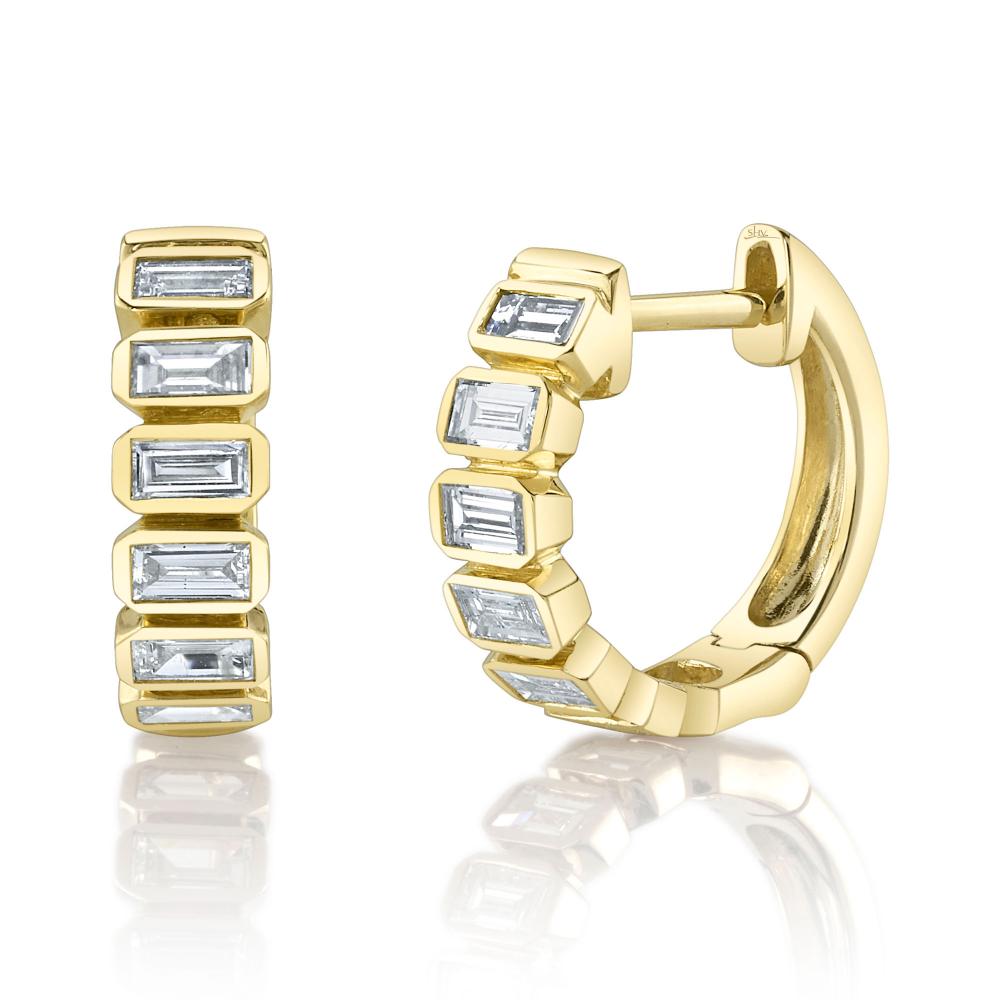 0.59CT 14K Y/G DIAMOND BAGUETTE BEZEL HUGGIE EARRING