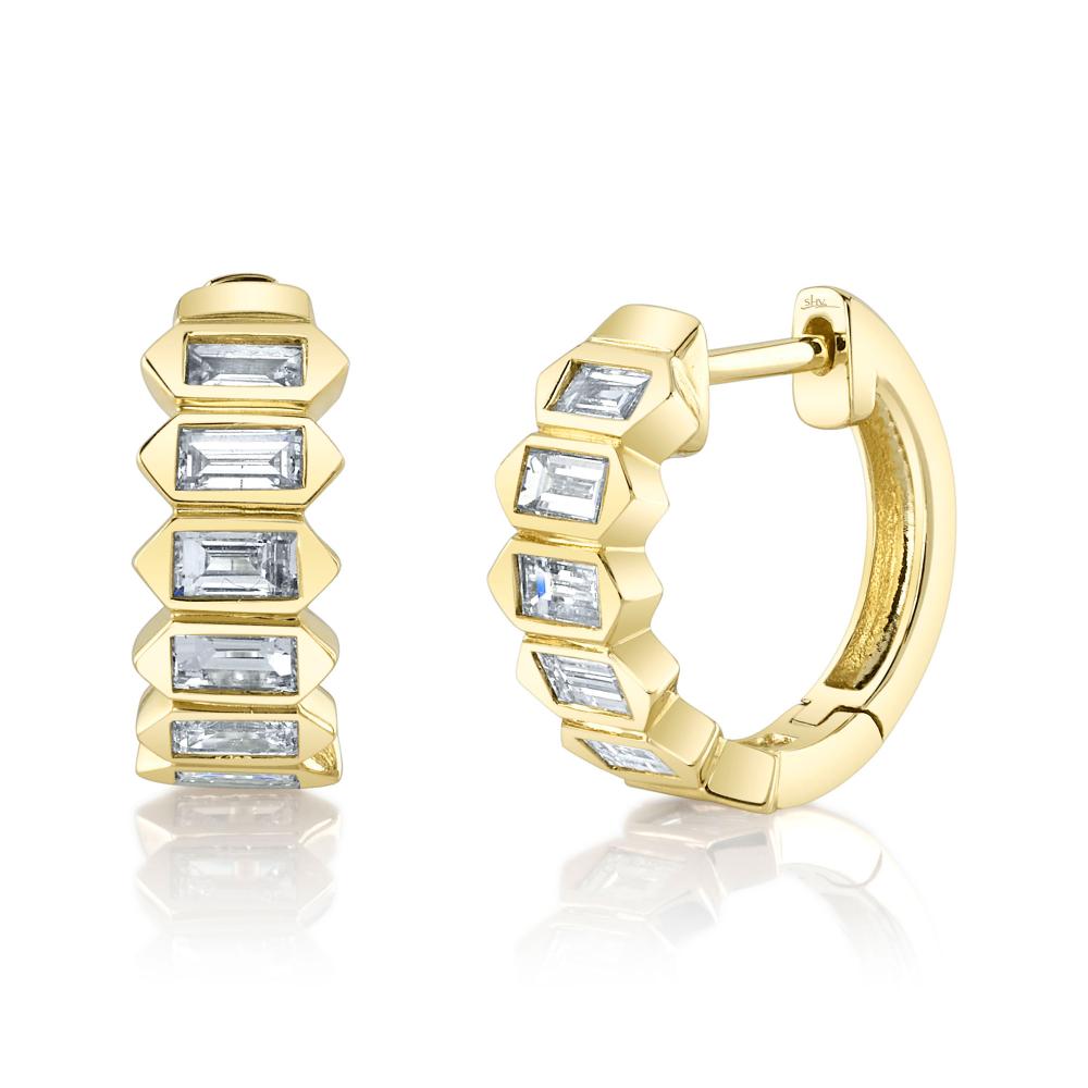 0.65CT 14K Y/G DIAMOND BAGUETTE BEZEL HUGGIE EARRING