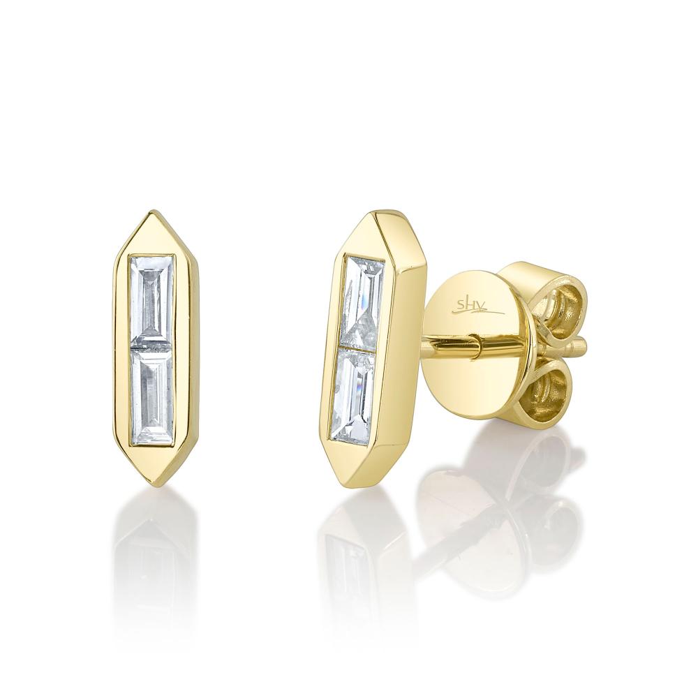 0.18CT 14K Y/G DIAMOND BAGUETTE STUD EARRING