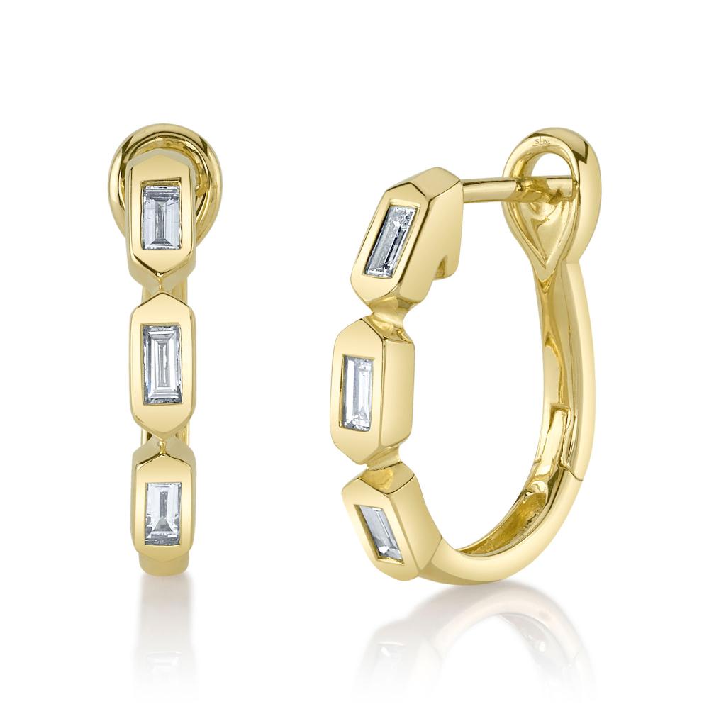 0.30CT 14K Y/G DIAMOND BAGUETTE BEZEL OVAL HOOP EARRING