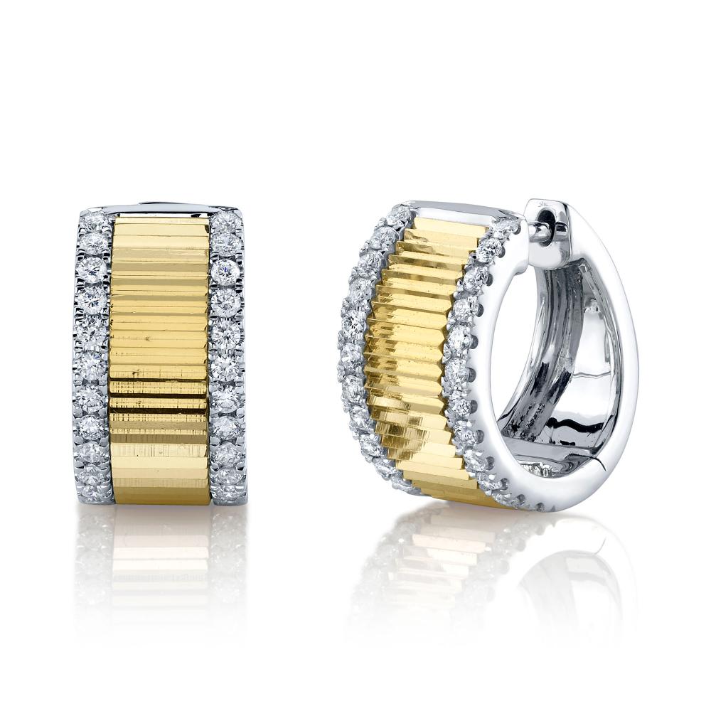 0.46CT 14K2T W/Y DIAMOND RIBBED HUGGIE EARRING