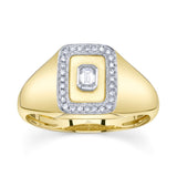 0.17CT 14K Y/G DIAMOND EMERALD BEZEL MATTE SIGNET RING