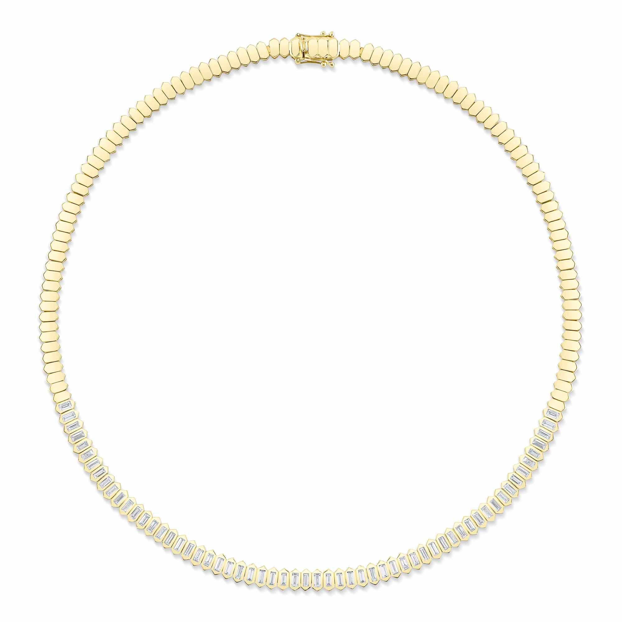 3.01CT 14K Y/G DIAMOND BAGUETTE BEZEL TENNIS NECKLACE