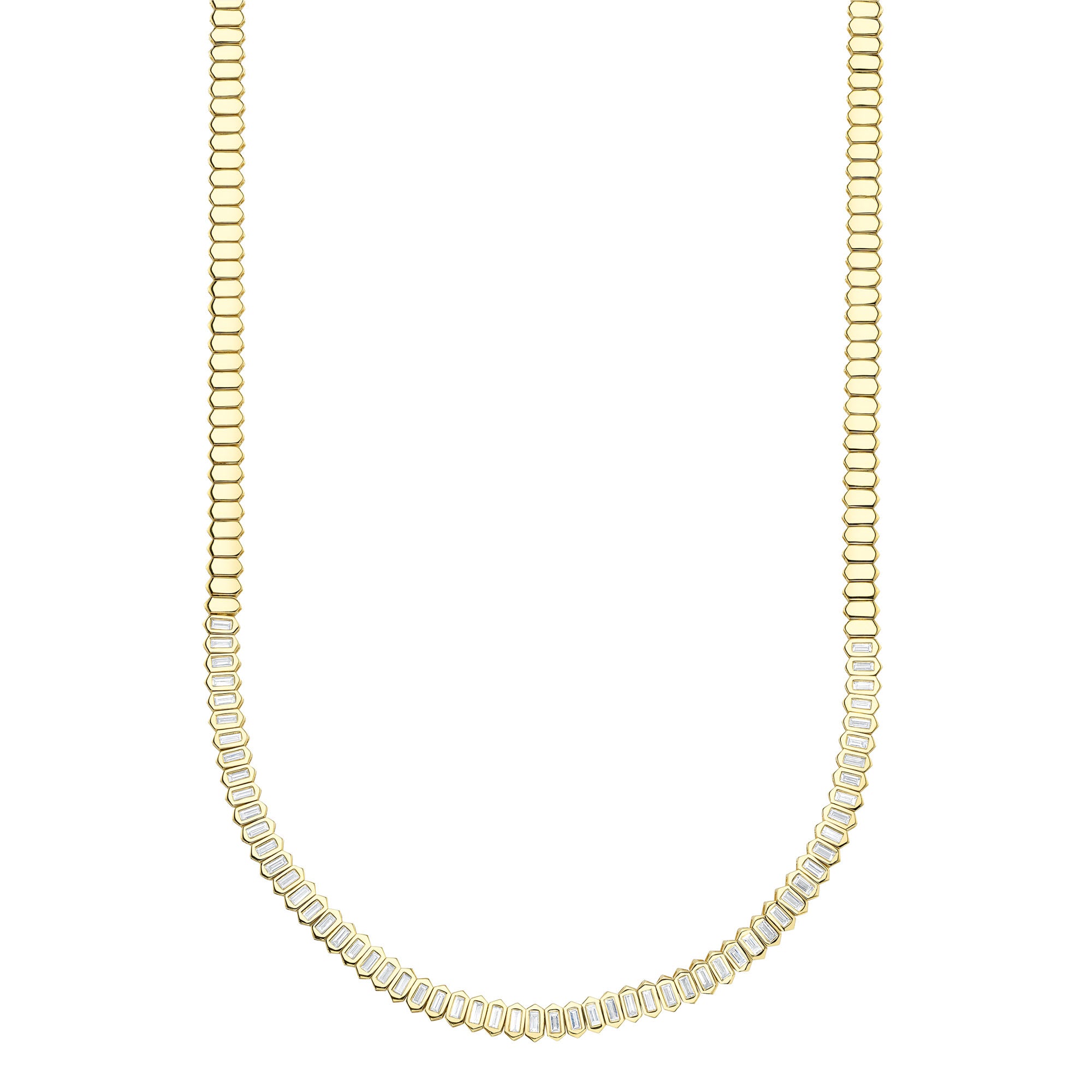 3.01CT 14K Y/G DIAMOND BAGUETTE BEZEL TENNIS NECKLACE