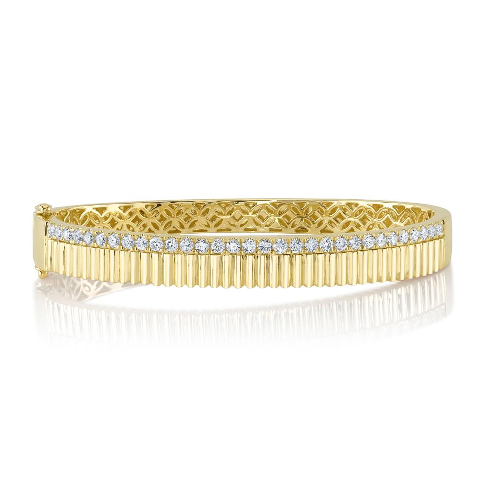 1.07CT 14K Y/G DIAMOND RIBBED BANGLE