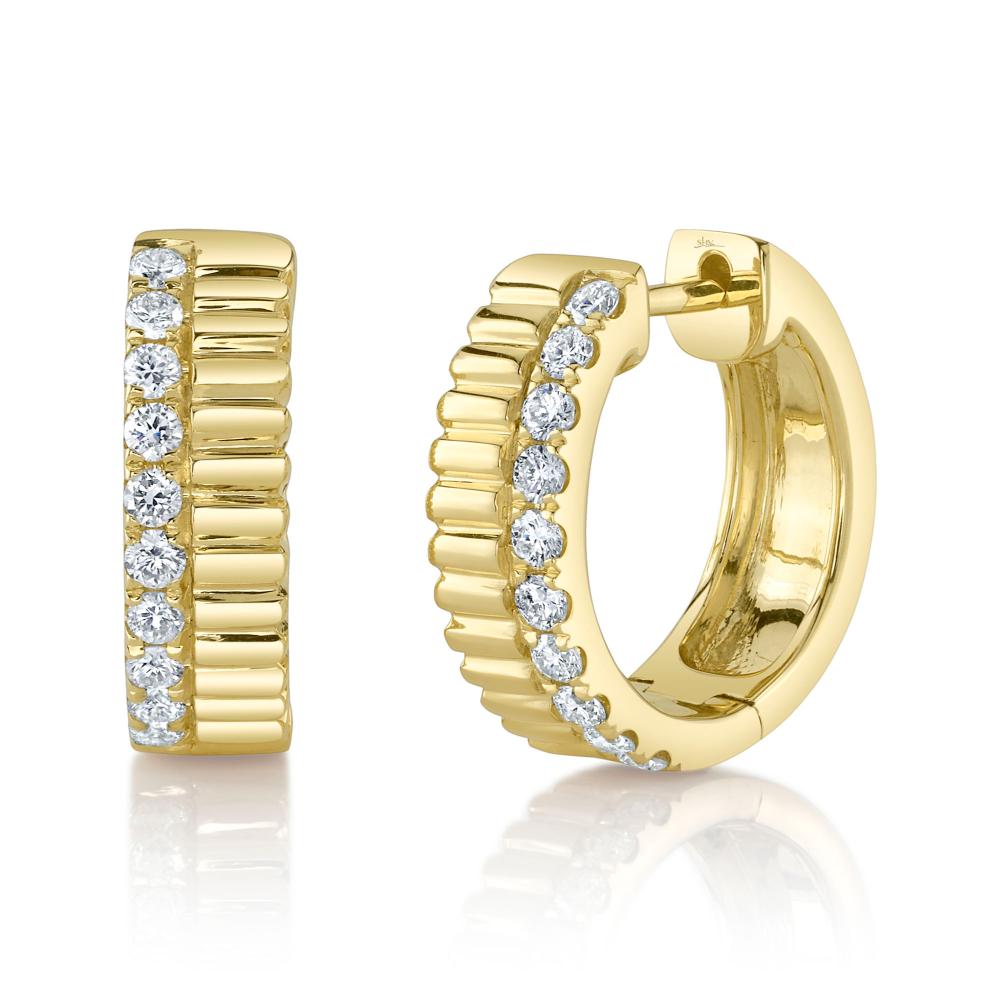 0.34CT 14K Y/G DIAMOND RIBBED HUGGIE EARRING