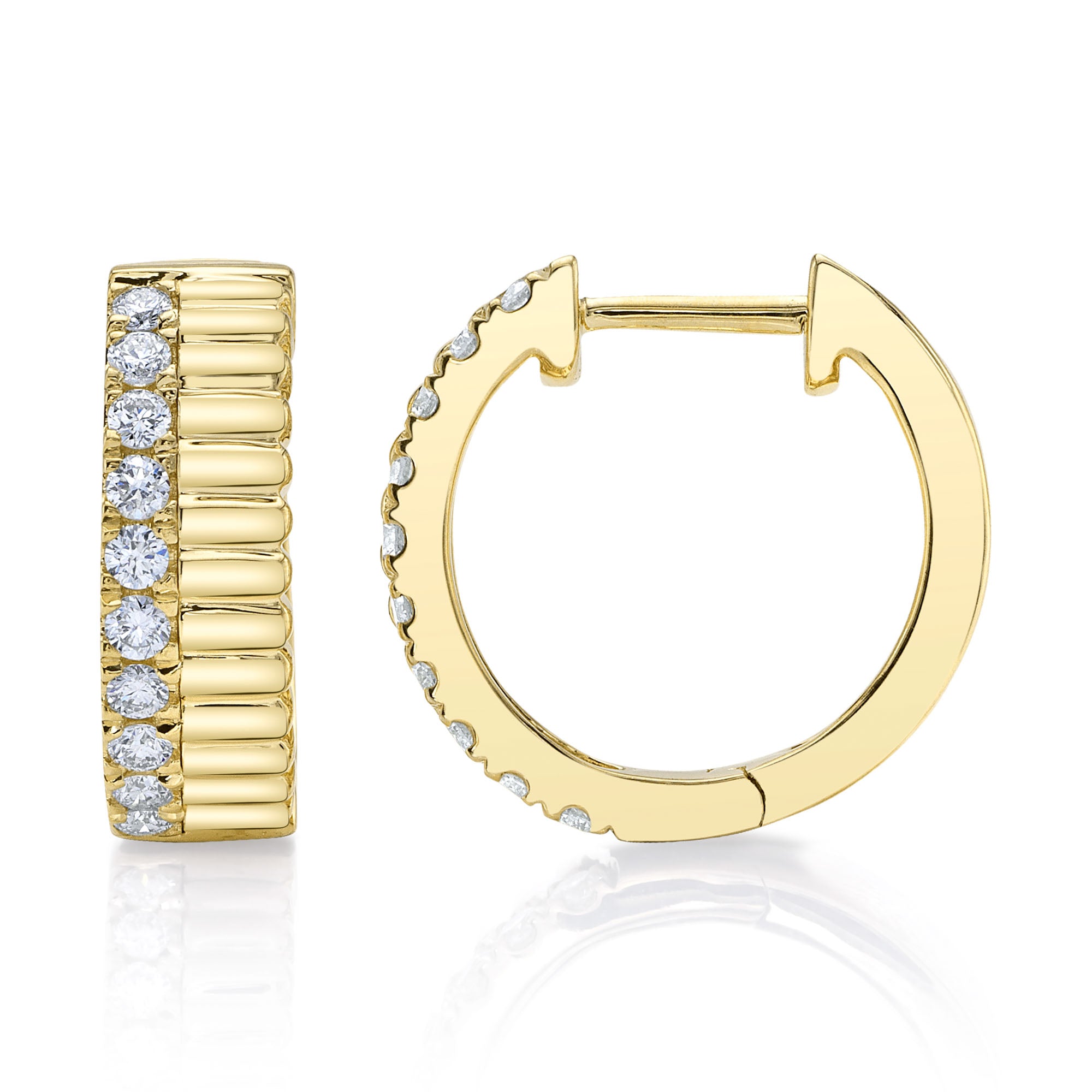 0.34CT 14K Y/G DIAMOND RIBBED HUGGIE EARRING