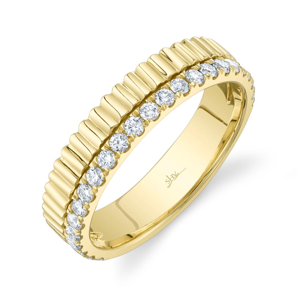 0.42CT 14K Y/G DIAMOND RIBBED BAND SZ 8
