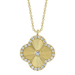 0.22CT 14K Y/G DIAMOND BEZEL RIBBED CLOVER NECKLACE