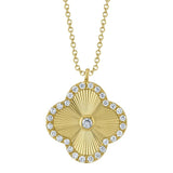 0.22CT 14K Y/G DIAMOND BEZEL RIBBED CLOVER NECKLACE