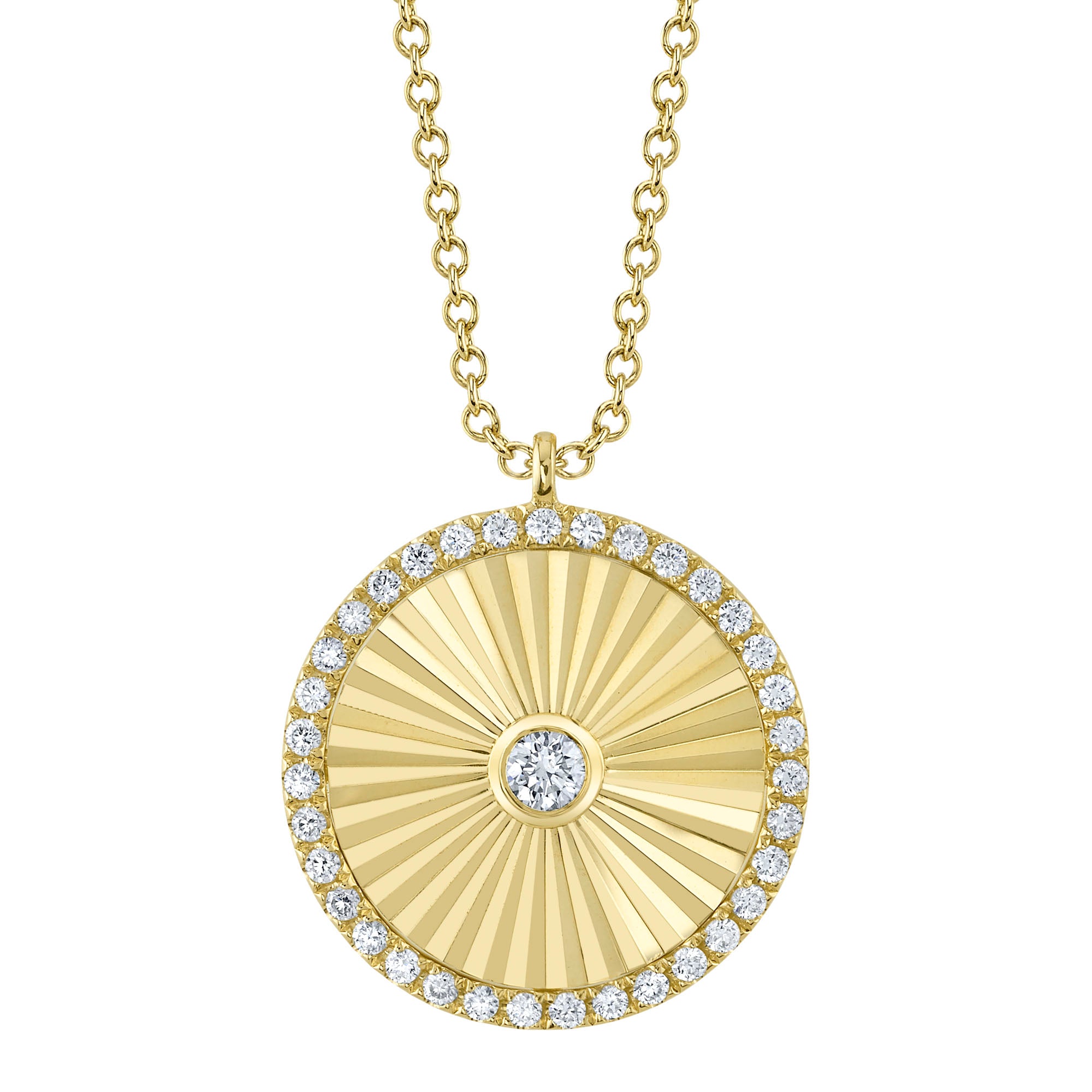 0.32CT 14K Y/G DIAMOND BEZEL RIBBED CIRCLE NECKLACE