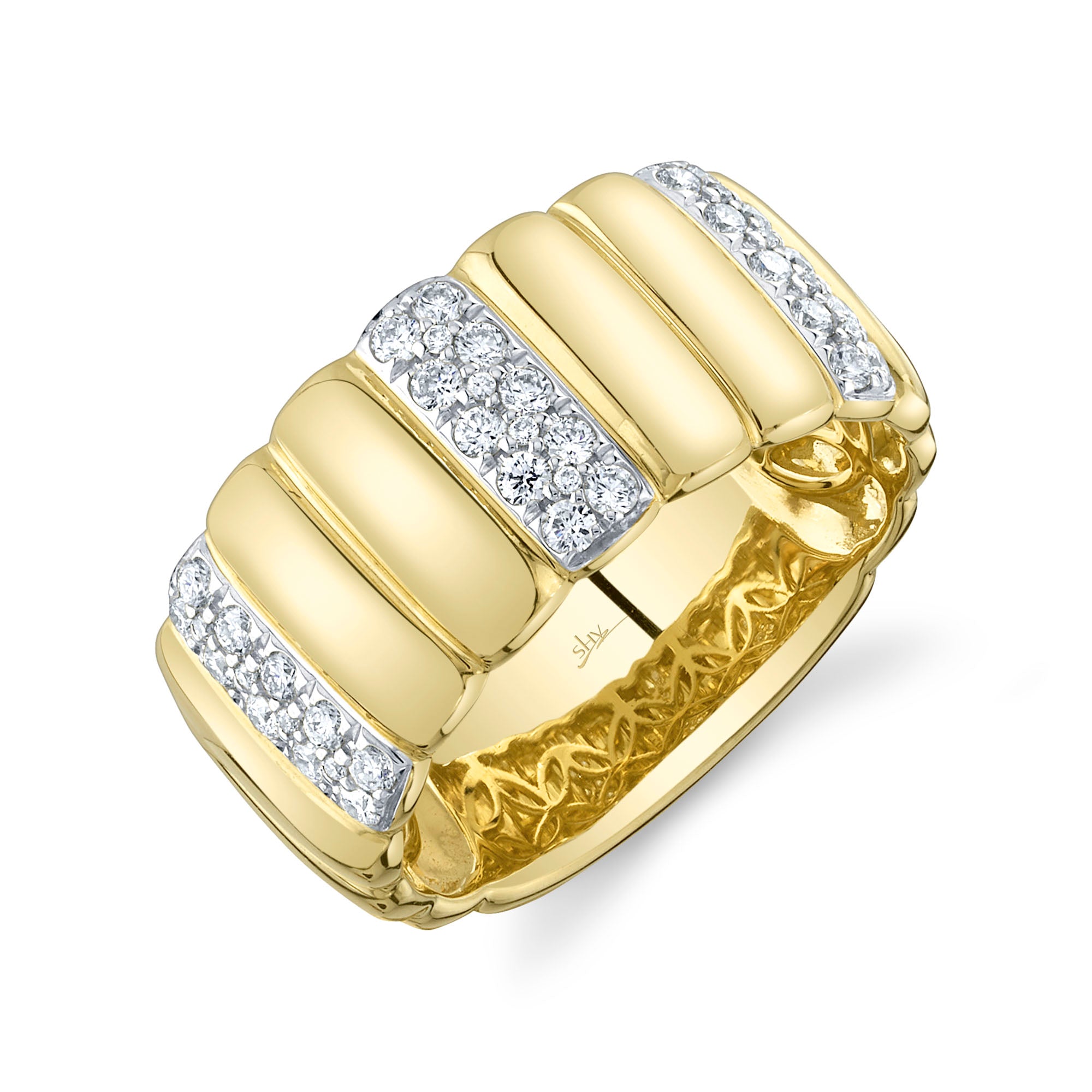 0.37CT 14K Y/G DIAMOND RIBBED RING
