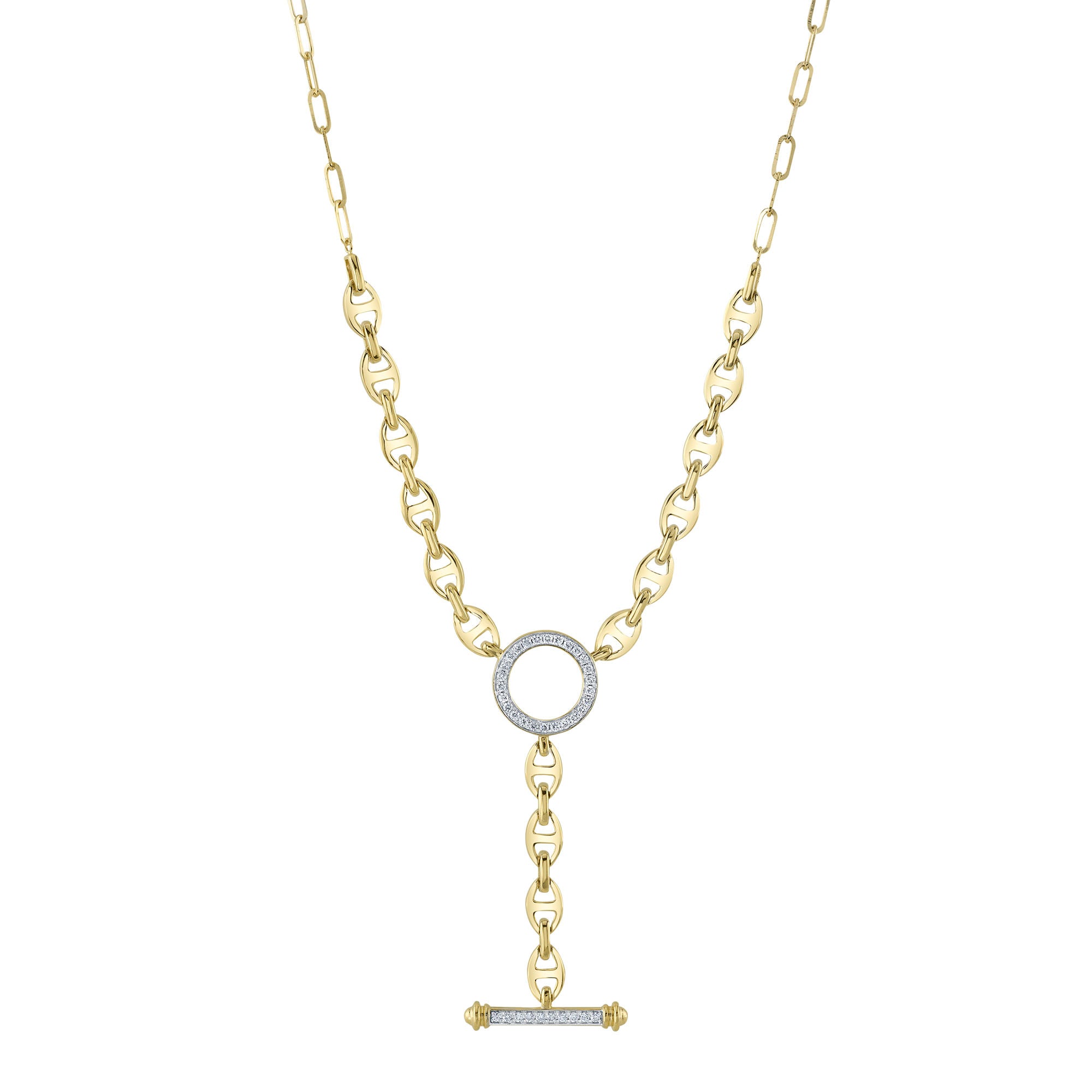 0.24CT 14K Y/G DIAMOND CIRCLE LINK LARIAT NECKLACE