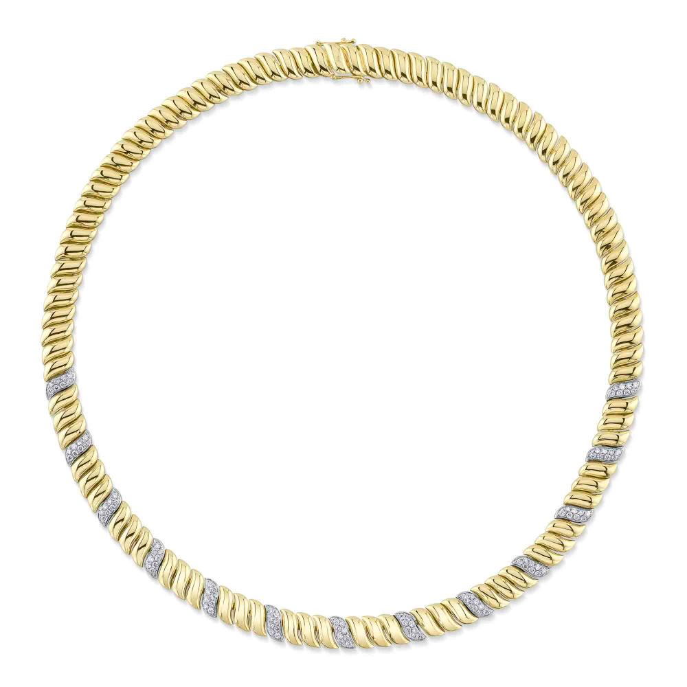 1.77CT 14K Y/G DIAMOND RIBBED NECKLACE