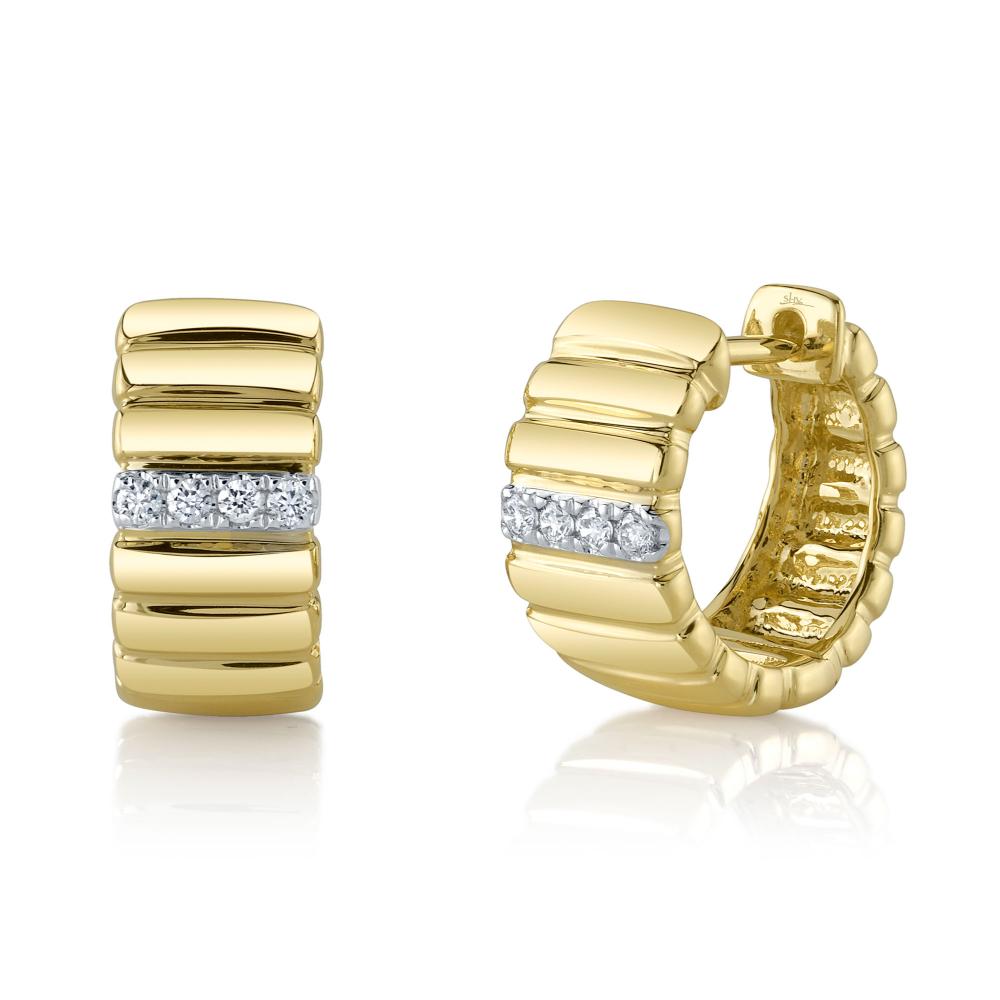 0.09CT 14K Y/G DIAMOND RIBBED HUGGIE EARRING