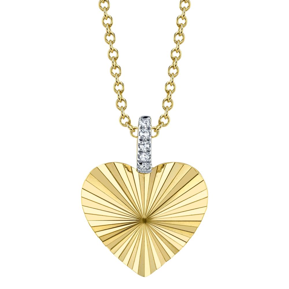 0.01CT 14K Y/G DIAMOND RIBBED HEART NECKLACE