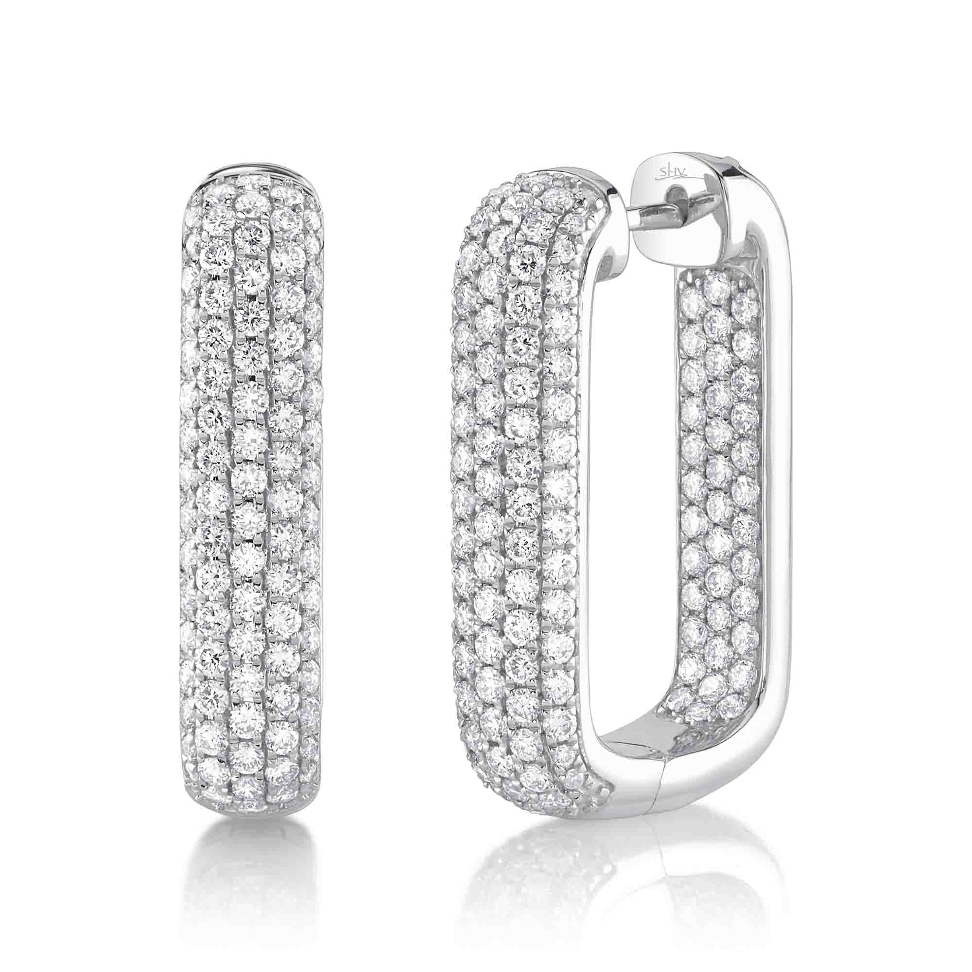 2.11CT 14K W/G DIAMOND PAVE RECTANGLE HOOP EARRING