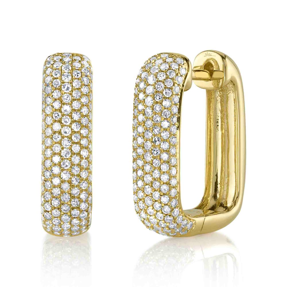 0.59CT 14K Y/G DIAMOND PAVE RECTANGLE HOOP EARRING