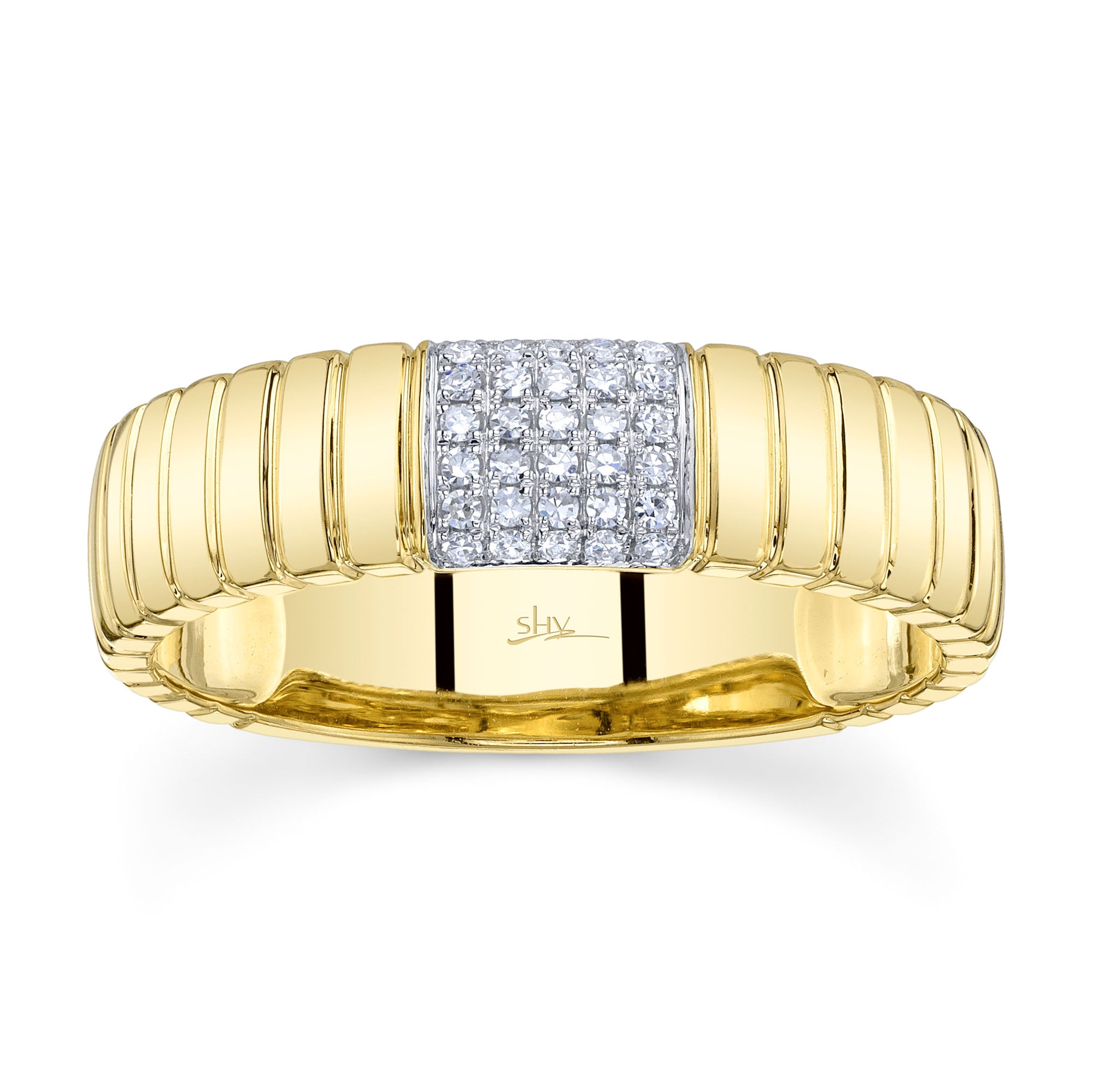 0.08CT 14K Y/G DIAMOND RIBBED BAND