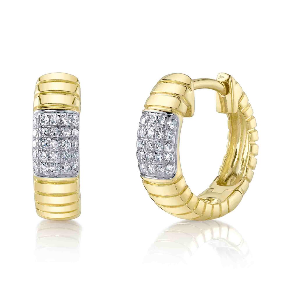 0.11CT 14K Y/G DIAMOND PAVE RIBBED HUGGIE EARRING
