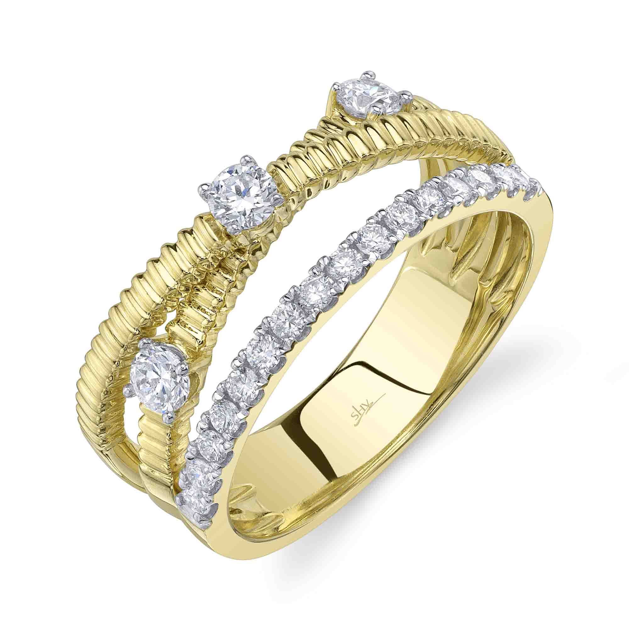 0.50CT 14K Y/G DIAMOND RIBBED BRIDGE RING