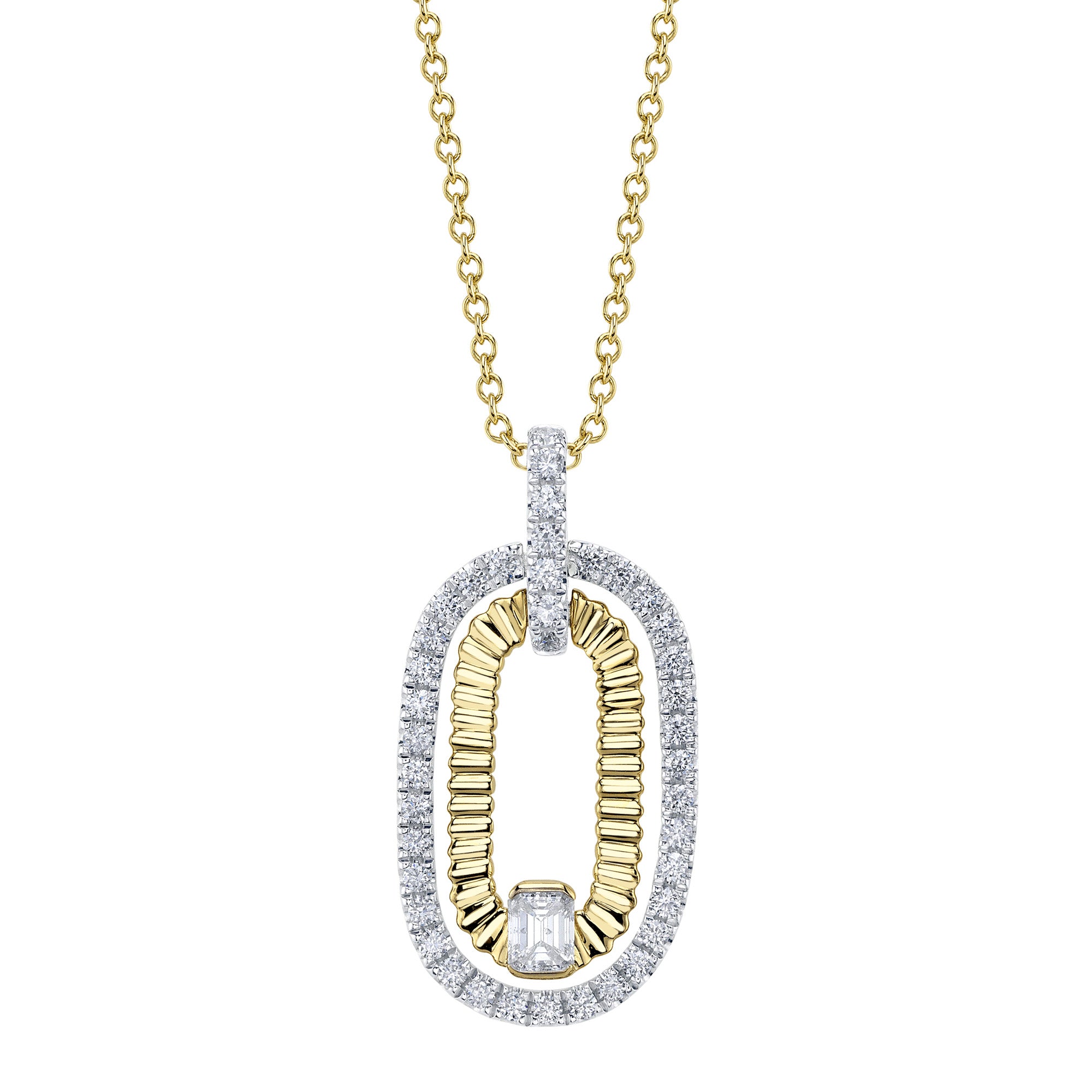 0.46CT 14K Y/G DIAMOND EMERALD RIBBED NECKLACE
