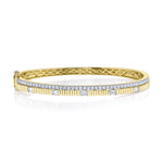 1.13CT 14K Y/G DIAMOND EMERALD RIBBED BANGLE