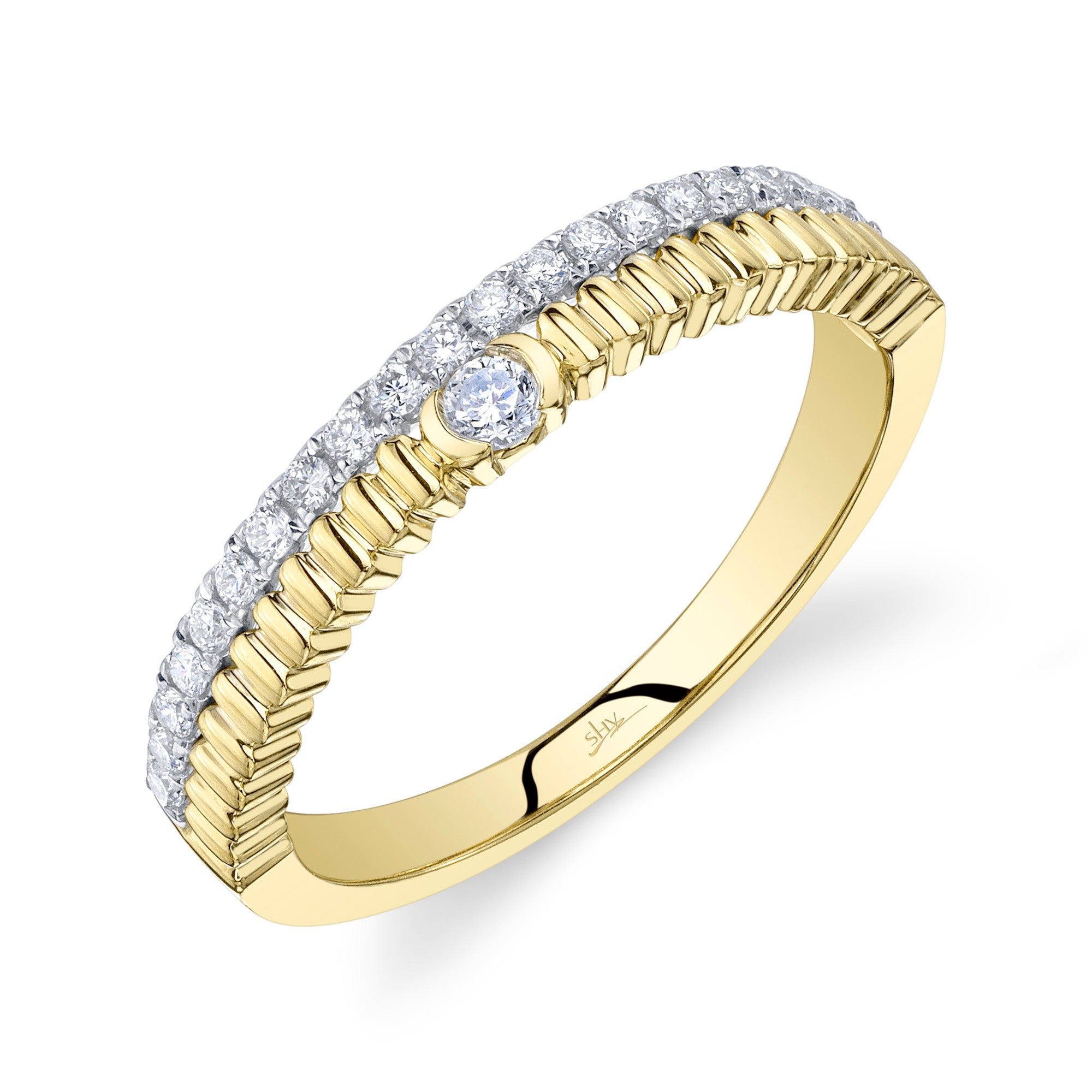 0.23CT 14K Y/G DIAMOND RIBBED RING