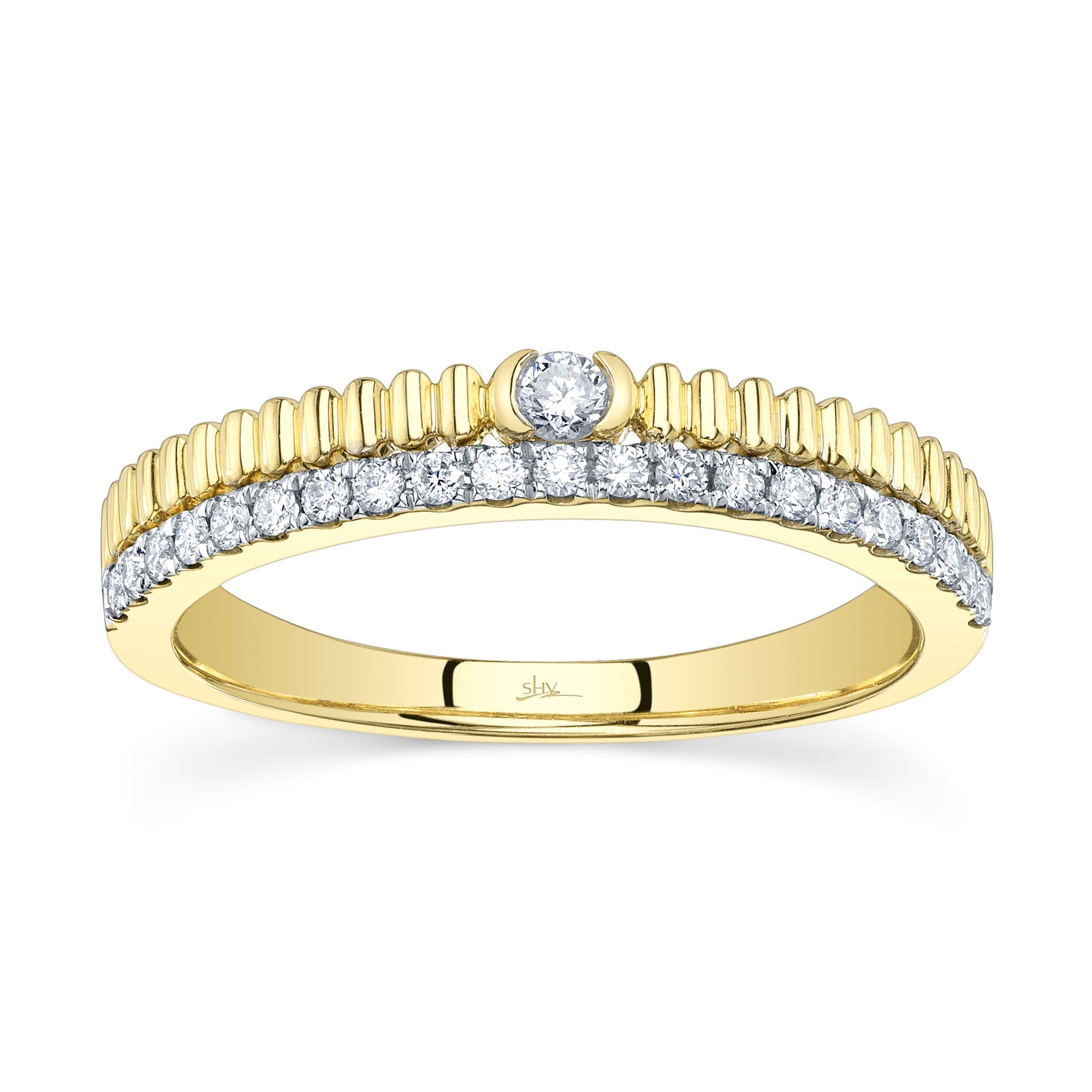 0.23CT 14K Y/G DIAMOND RIBBED RING