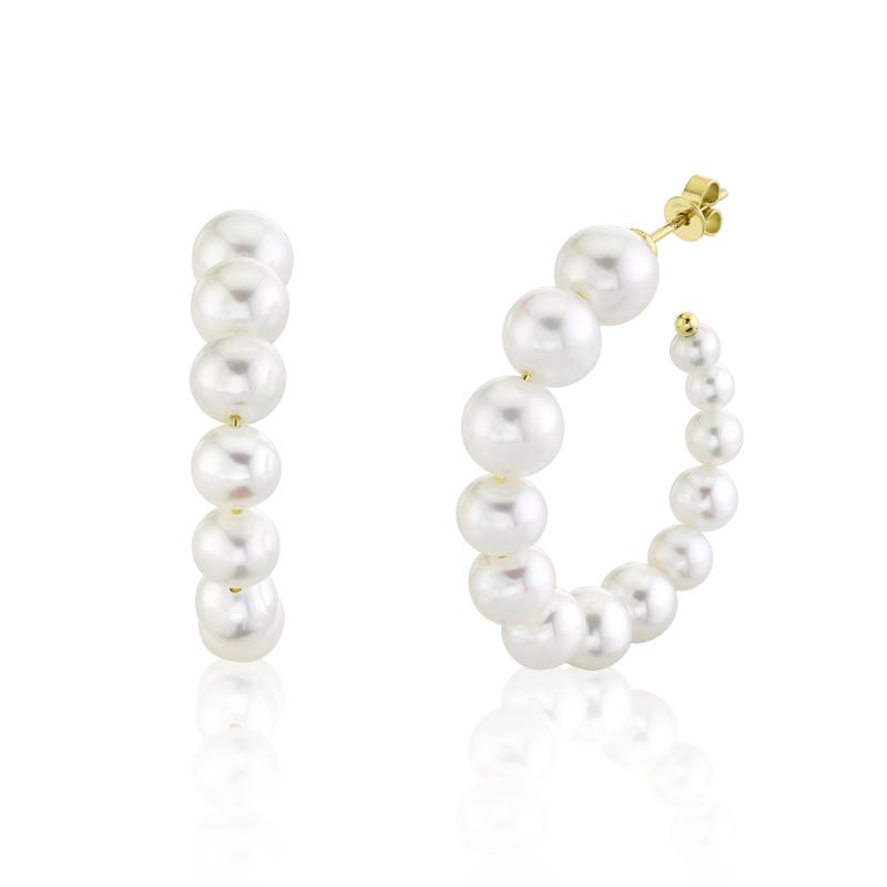 14K Y/G CULTURED PEARL HOOP EARRING
