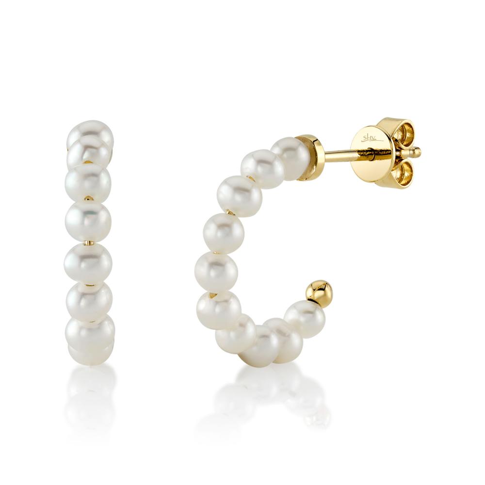 14K Y/G CULTURED PEARL HOOP EARRING
