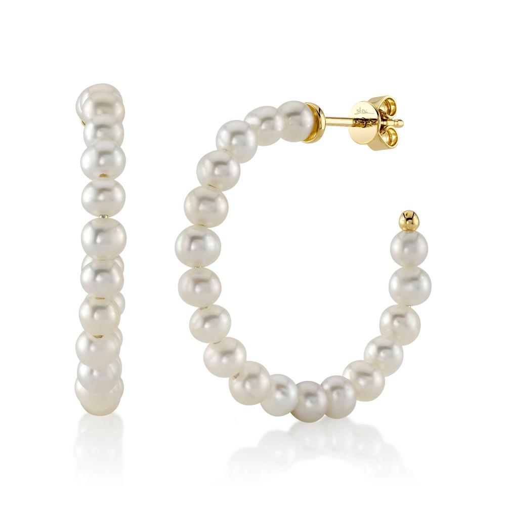 14K Y/G CULTURED PEARL HOOP EARRING