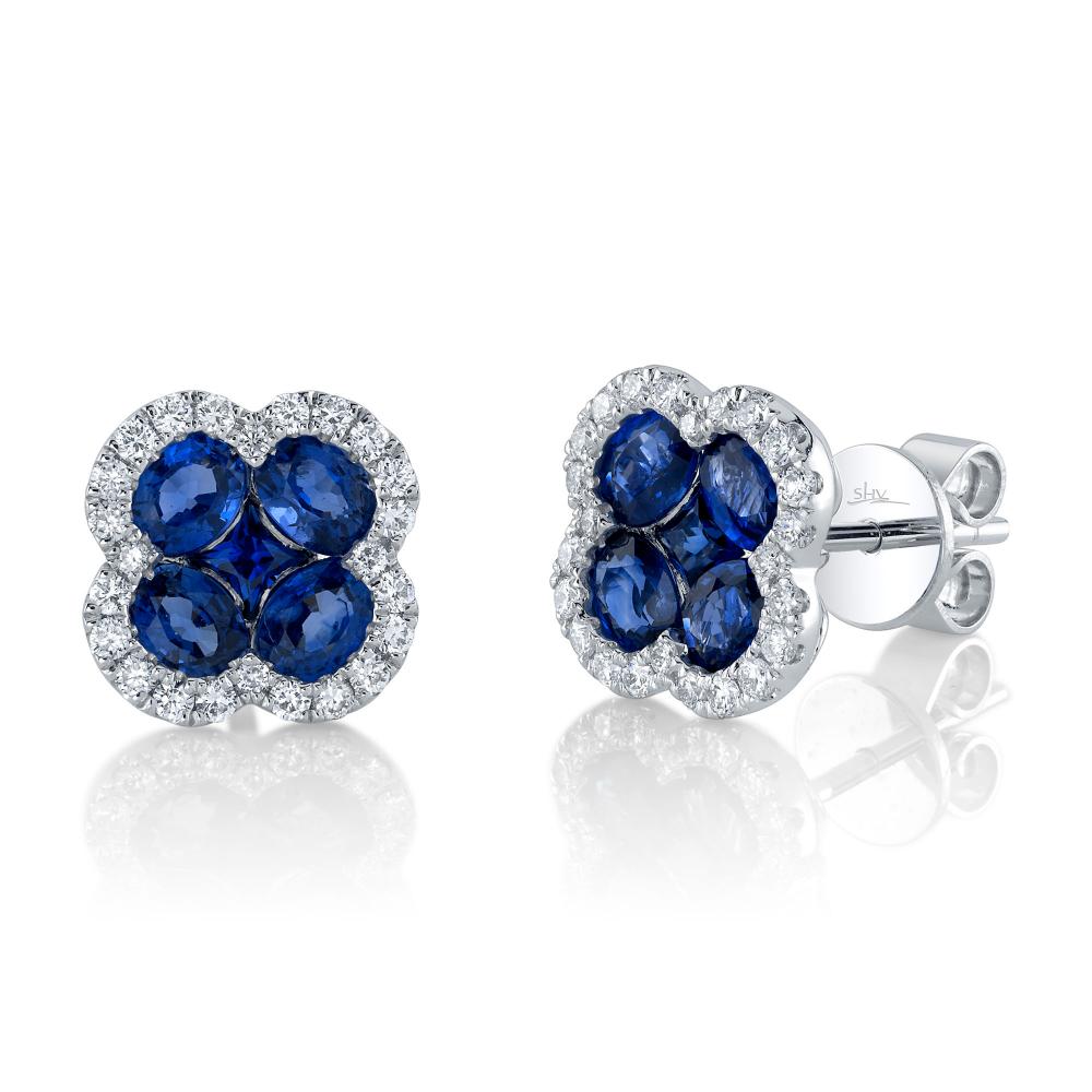 0.33CT DIAMOND & 2.31CT BLUE SAPPHIRE 14K W/G CLOVER STUD EARRING