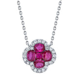 0.16CT DIAMOND & 0.89CT RUBY 14K W/G CLOVER NECKLACE