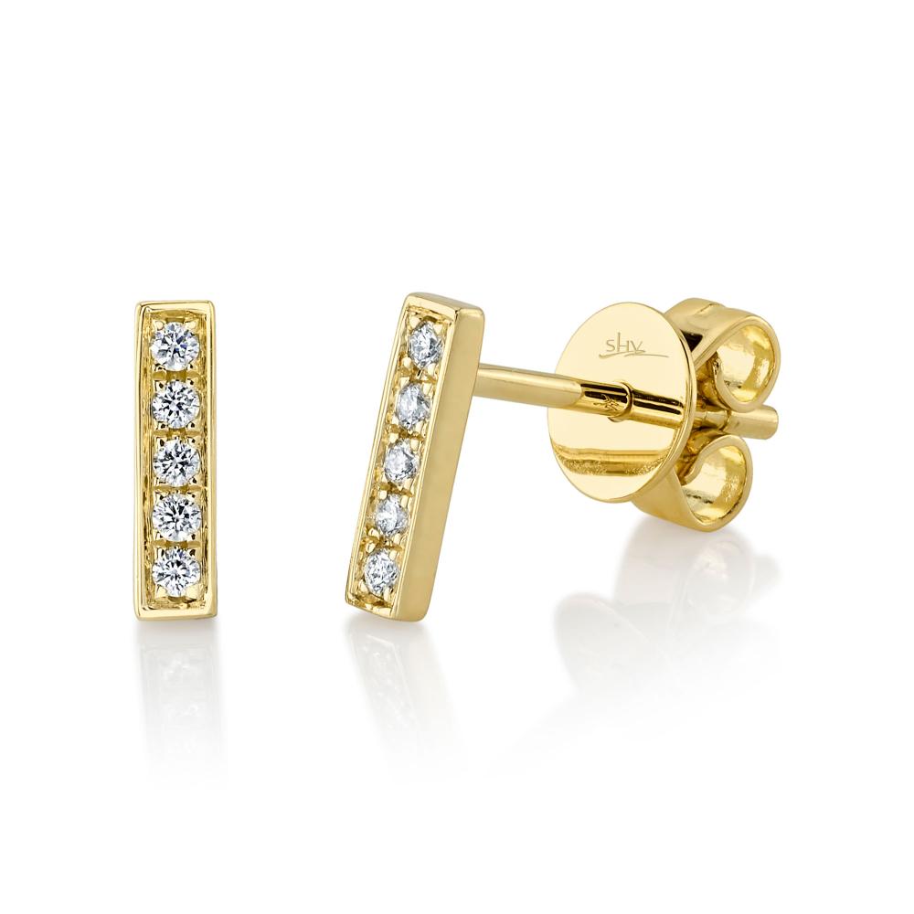 0.08CT 14K Y/G DIAMOND BAR STUD EARRING