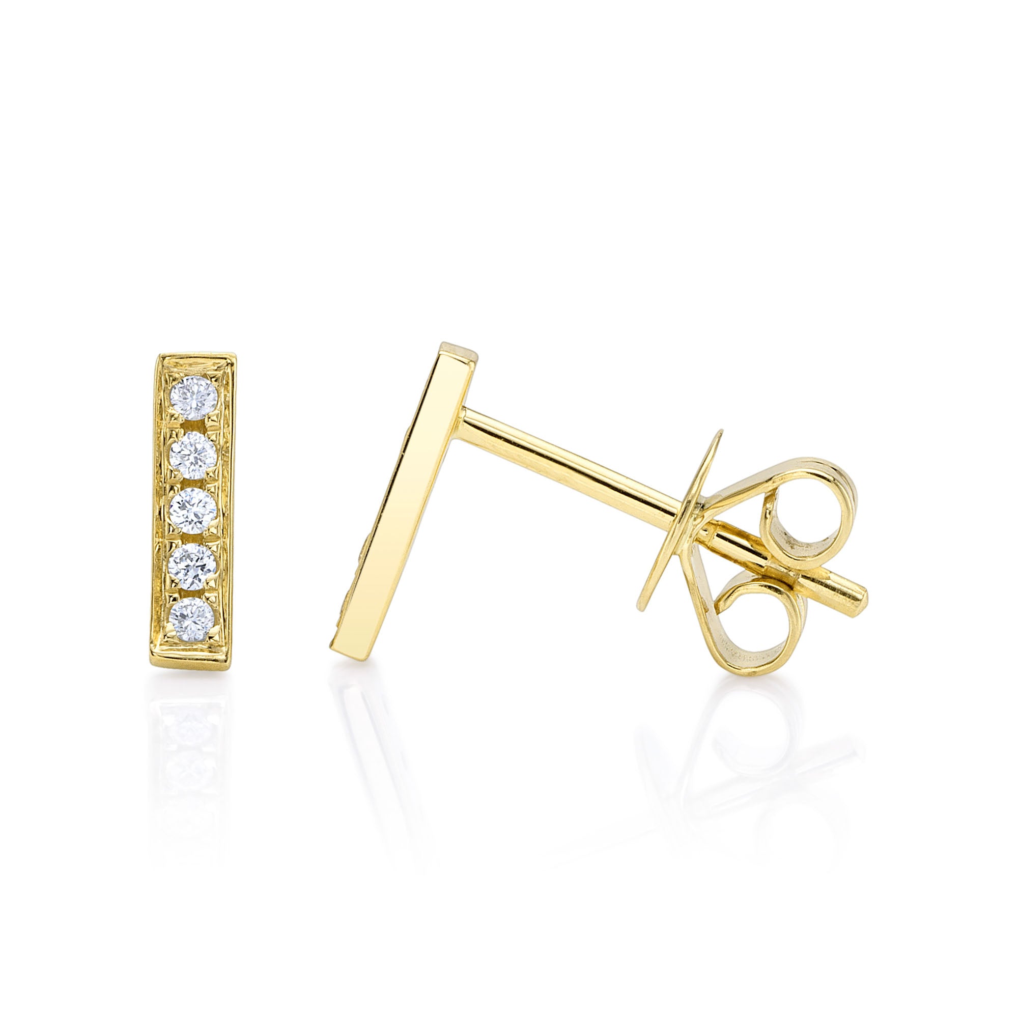 0.08CT 14K Y/G DIAMOND BAR STUD EARRING