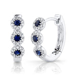 0.15CT DIAMOND & 0.30CT BLUE SAPPHIRE 14K W/G HUGGIE EARRING