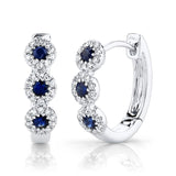 0.15CT DIAMOND & 0.30CT BLUE SAPPHIRE 14K W/G HUGGIE EARRING