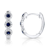 0.15CT DIAMOND & 0.30CT BLUE SAPPHIRE 14K W/G HUGGIE EARRING