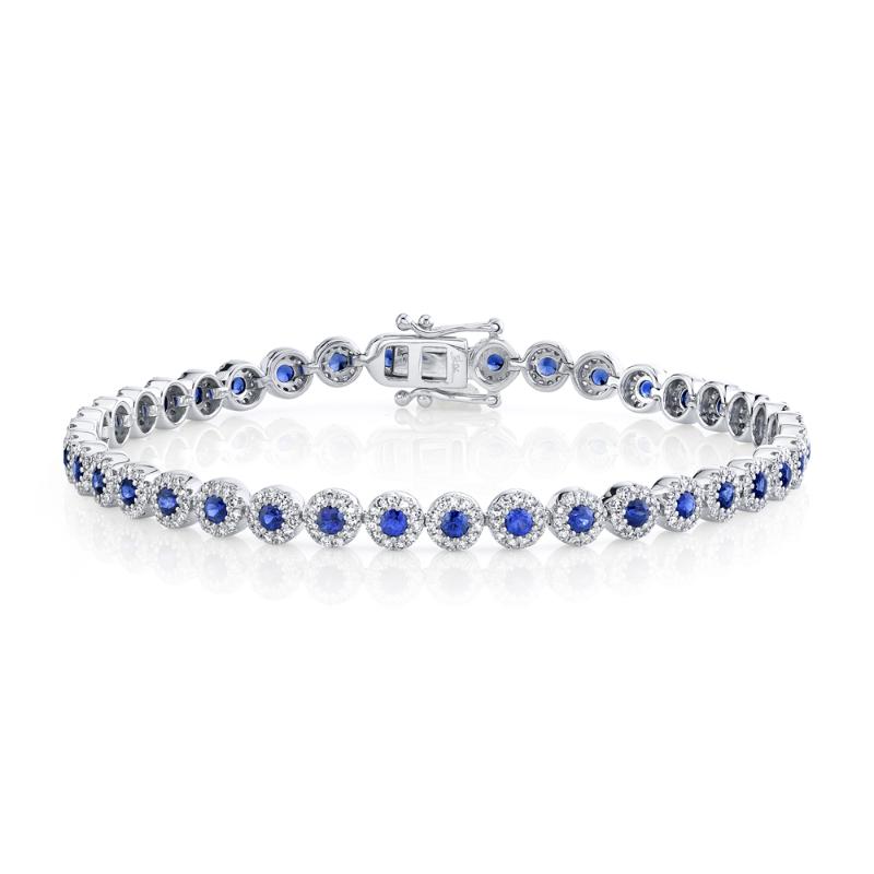 1.22CT DIAMOND & 2.44CT BLUE SAPPHIRE 14K W/G LADYS BRACELET