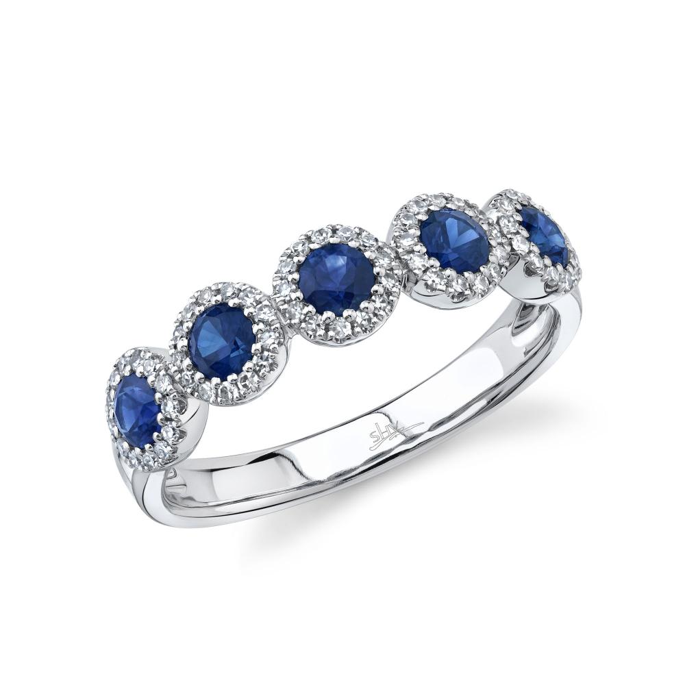 0.20CT DIAMOND & 0.70CT BLUE SAPPHIRE 14K W/G BAND SZ 8