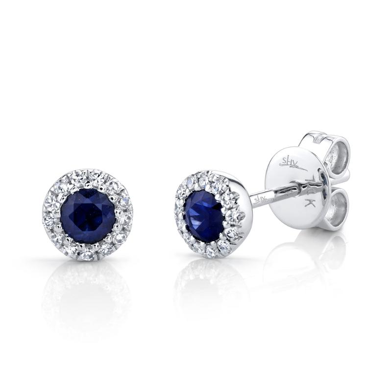 0.08CT DIAMOND & 0.28CT BLUE SAPPHIRE 14K W/G STUD EARRING