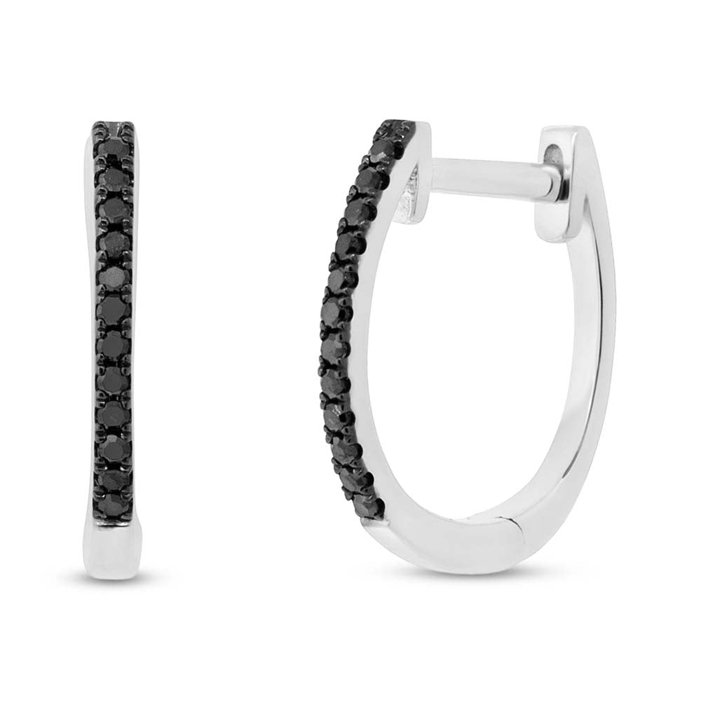 0.08CT 14K W/G BLACK DIAMOND HUGGIE EARRING