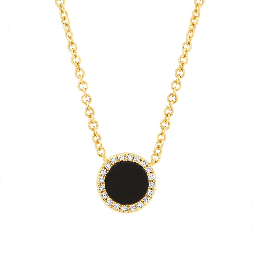 0.04CT DIAMOND & 0.31CT BLACK ONYX 14K Y/G CIRCLE NECKLACE